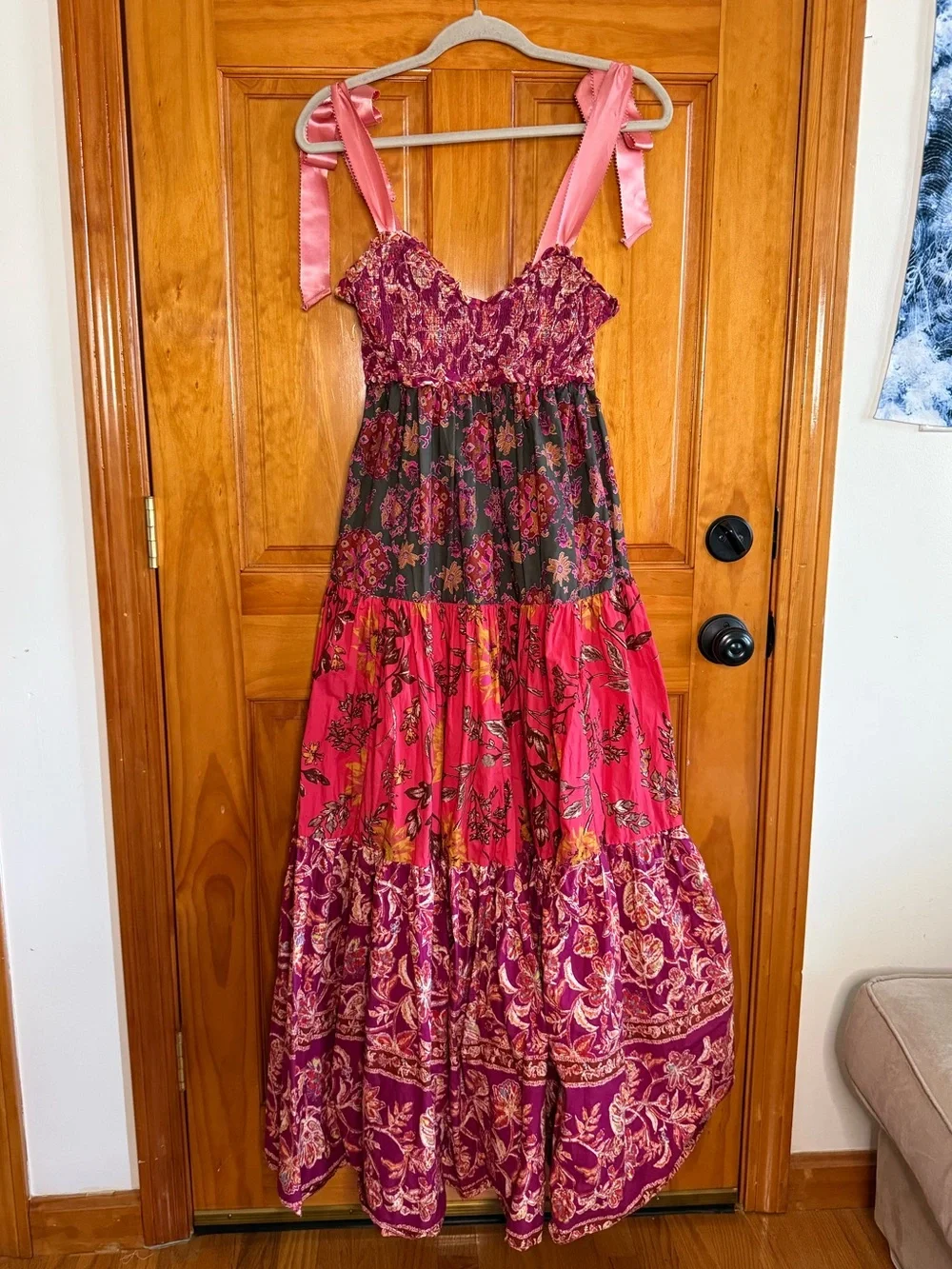 Free People Bluebell Maxi Magenta Combo Red Pink Oversized Size Small